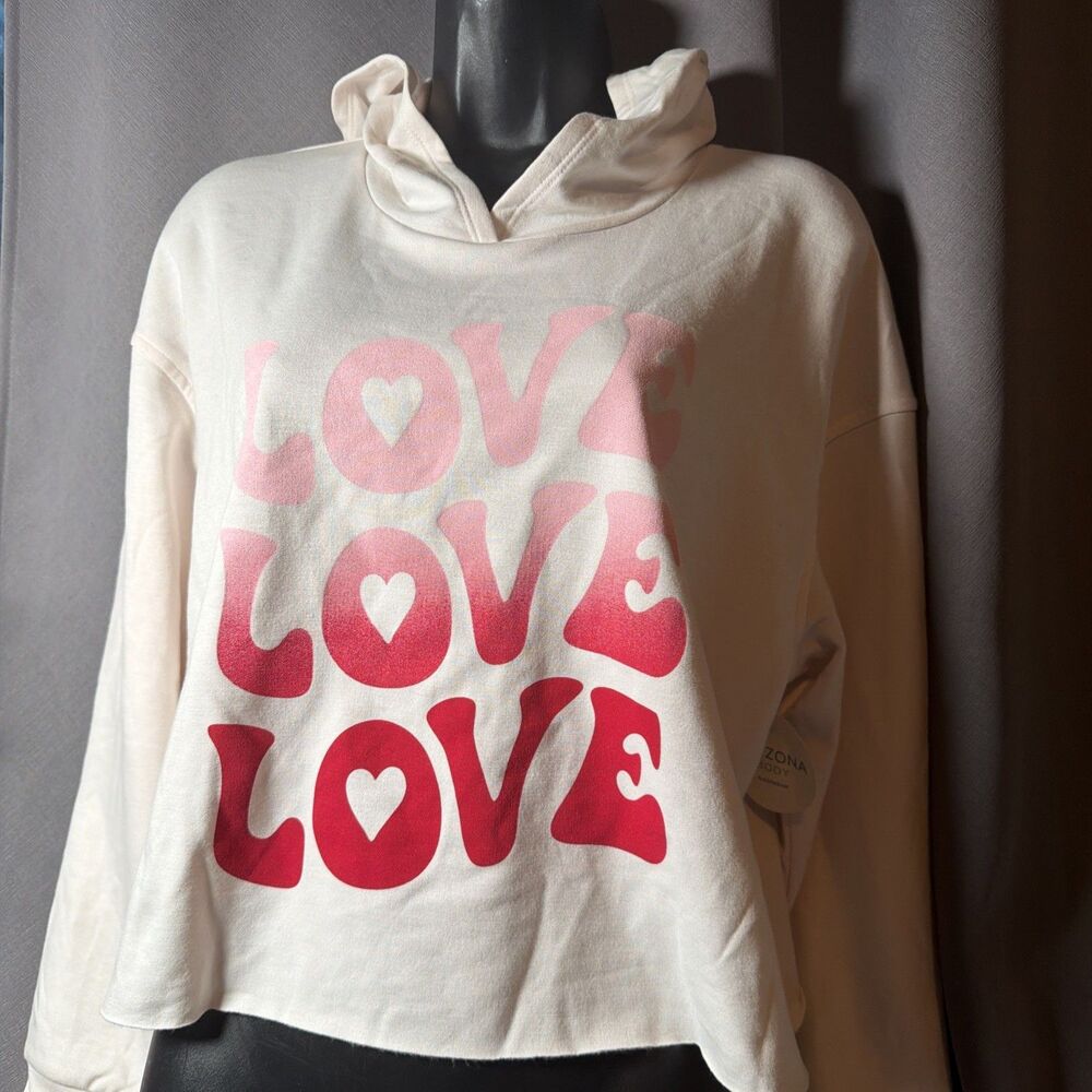 Arizona Body Love Graphic Pullover Hoodie Women's Large Beige -144